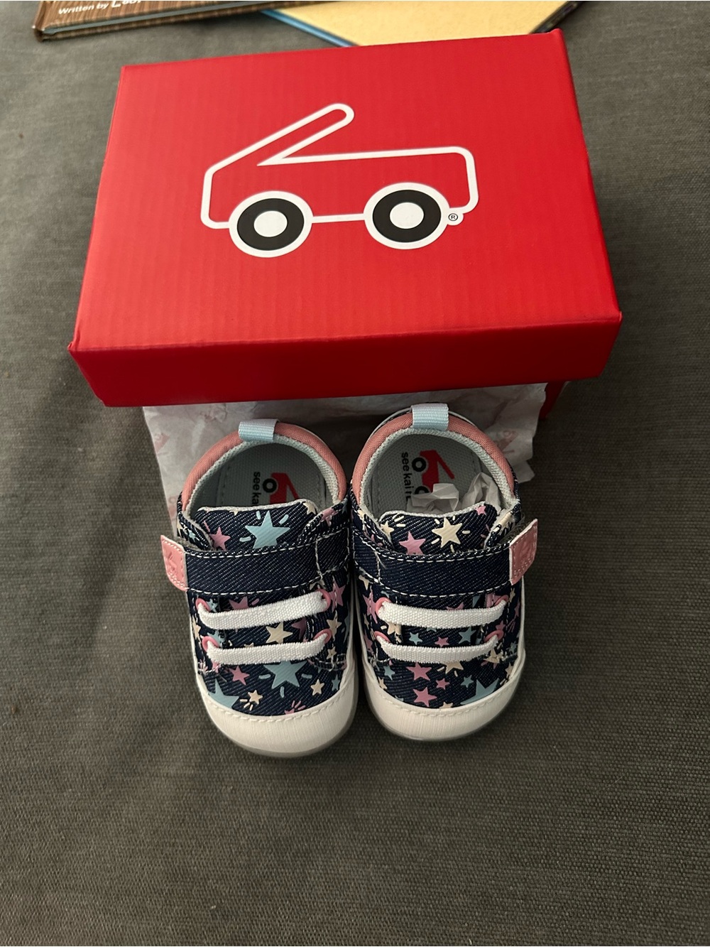 See Kai Run Navy Star Sneakers with Pink & Light Blue Accents